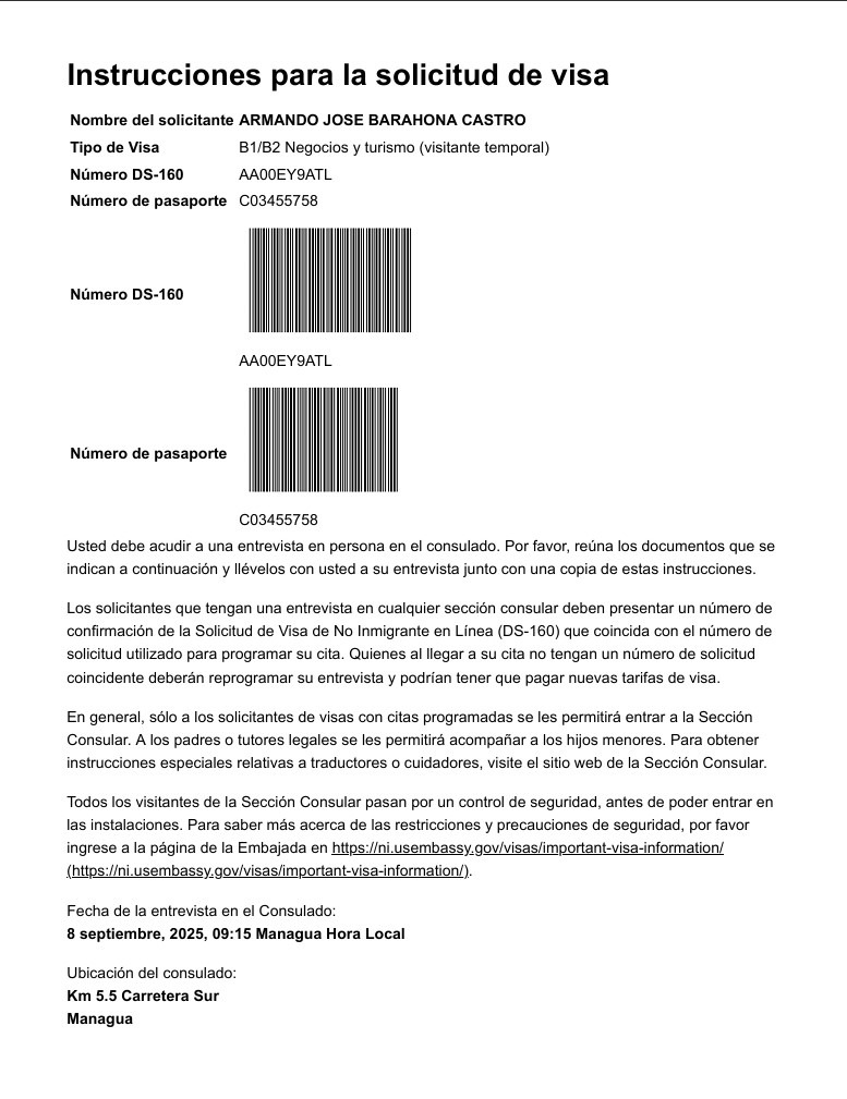 Confirmación DS-160